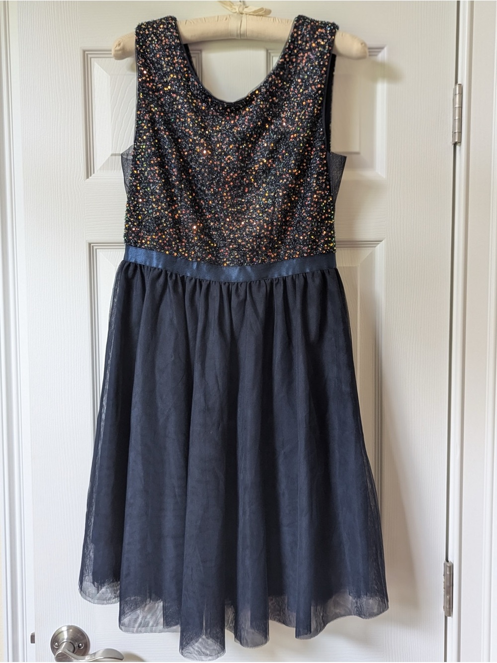 Sparkly Sleeveless Navy Blue Sequin Bodice Mini Dress Junior Size M